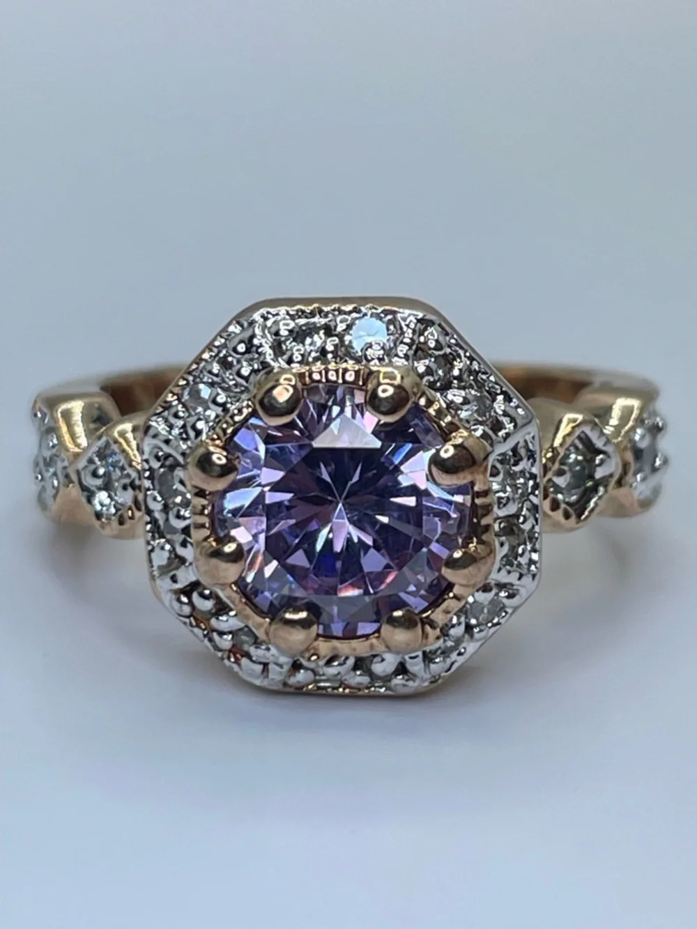 Swarovski Amethyst Purple Crystal Elements Halo Ring Gold Sz 7 Art Deco